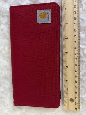 Carhartt Red canvas wallet 8 cc inside and zipper pocket on backside